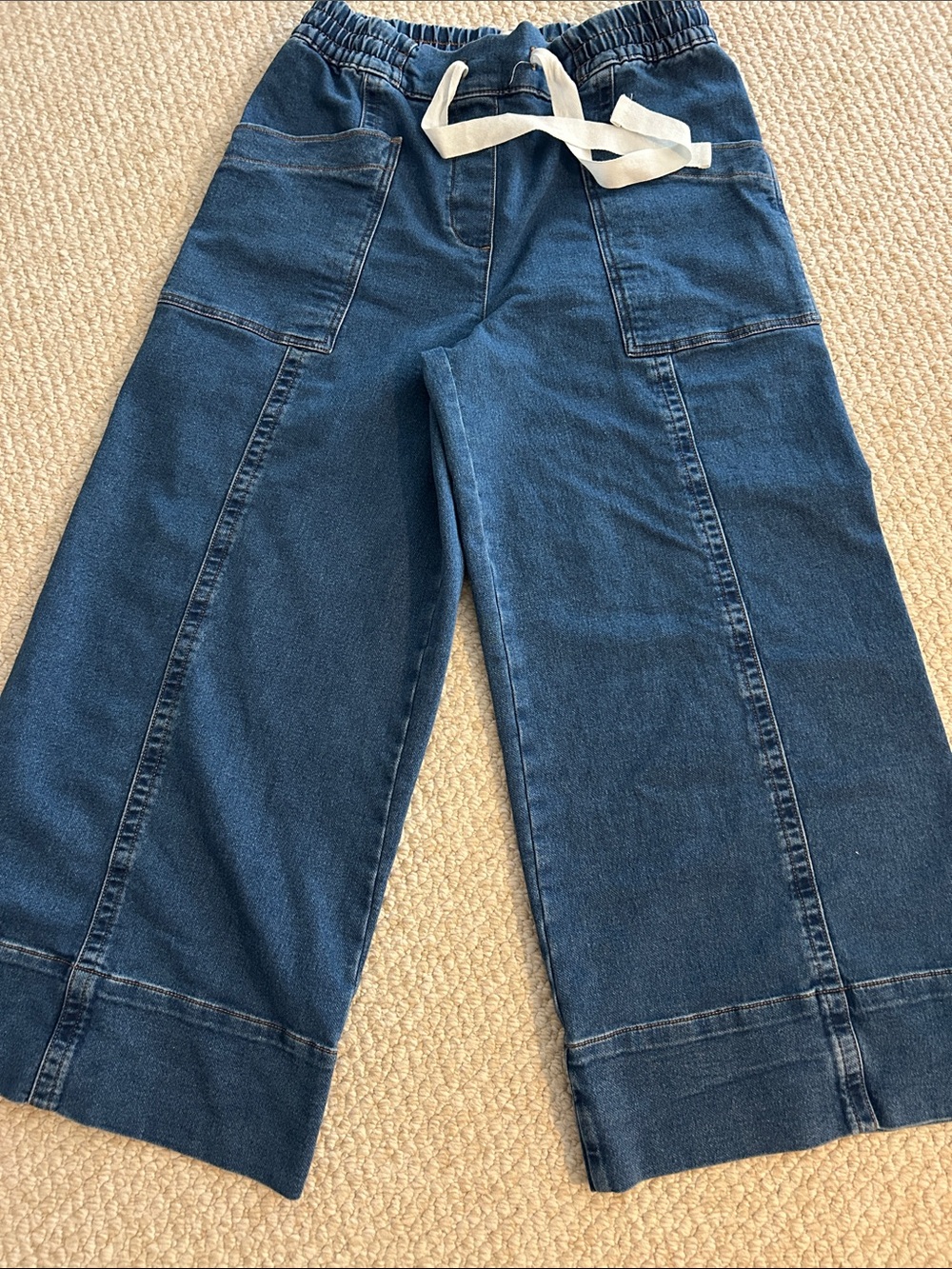 Maeve Wide Leg Denim Cargo Pants in Deep Blue
